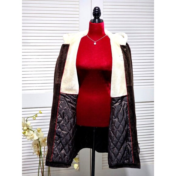 Covington Women's Brown Suede Leather Coat Faux Shearling Hood Size L 2203 - Picture 7 of 13